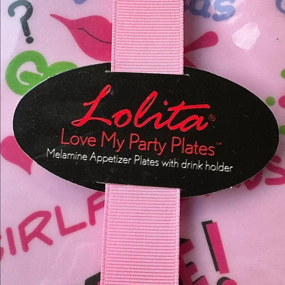 NEW Lolita 8” melamine girlfriends party plates with drink holders